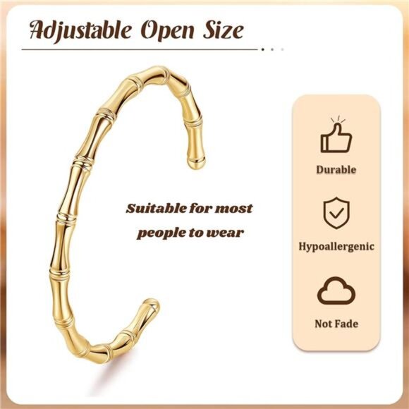 18K Gold Plated Cuff Bracelets for Women Open Adjustable Gold Cuff Bangle - Picture 3 of 5